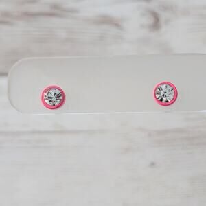 Retro Stud Earrings Clear Gem with Pink Halo 0.25"